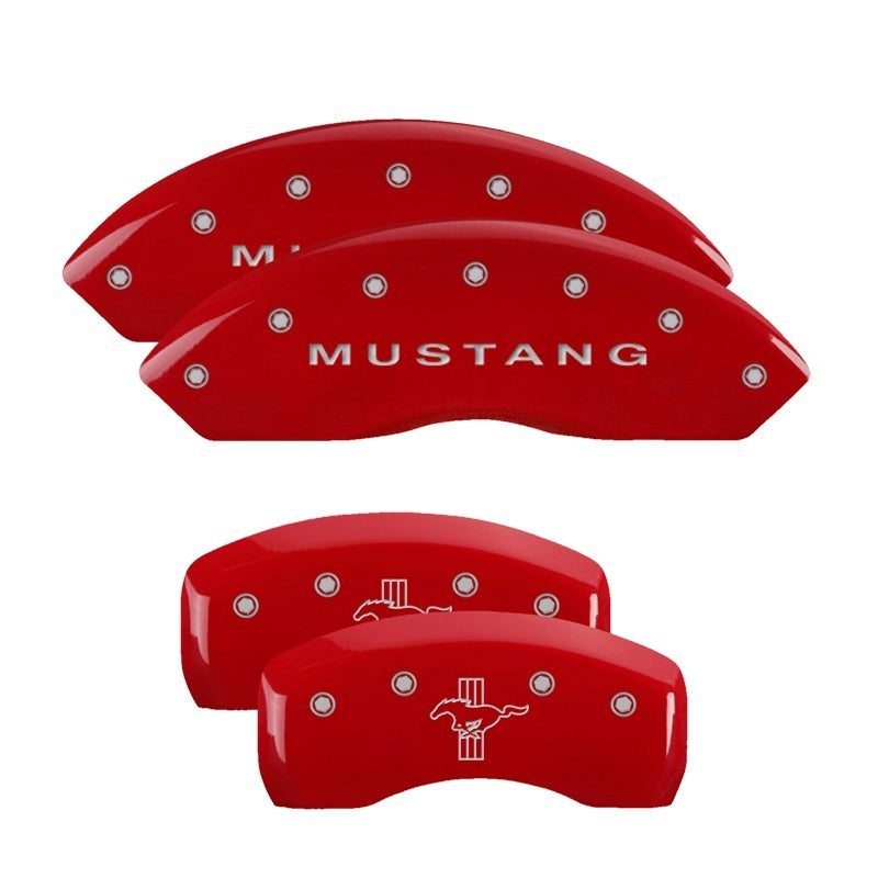 MGP Caliper Covers 4 Logo - MGP 4 Caliper Covers Engraved Front Mustang Engraved Rear Bar & Pony Red finish silver ch