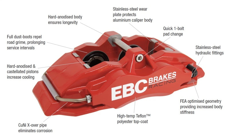 EBC Apollo-4 Calipers - EBC Racing 05-11 Ford Focus ST (Mk2) Front Right Apollo-4 Yellow Caliper
