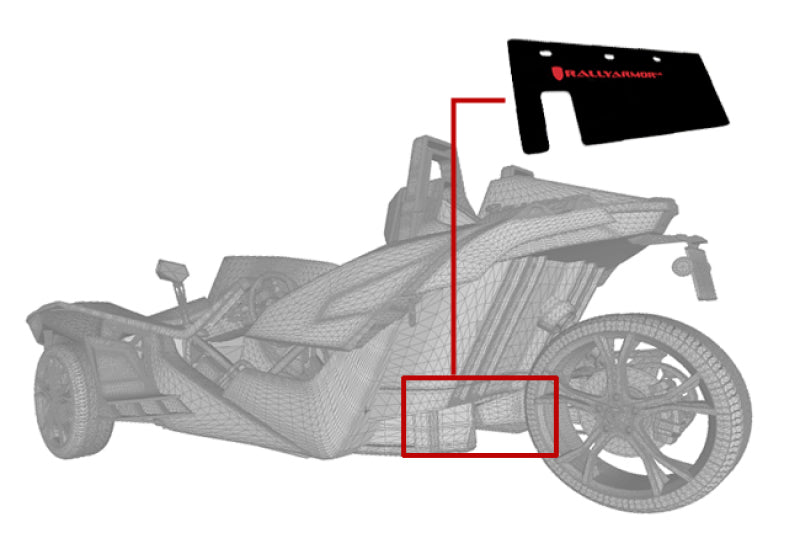 RAL Polaris Mudflaps - Rally Armor 15-24 Polaris Slingshot Rear Swingarm Black UR Mud Flap w/Orange Logo (MOQ 200 PCS)