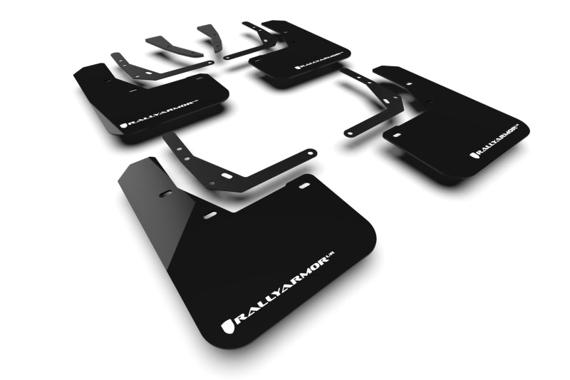 RAL UR Blk Flap/Wht Logo - Rally Armor 24-26 Hyundai Kona/Kona EV Black UR Mud Flap w/White Logo
