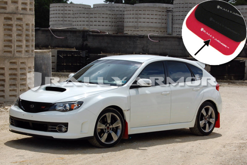 RAL UR Red Flap/Wht Logo - Rally Armor 08-11 Subaru STI (Hatch Only) / 11-14 WRX (Hatch Only) Red UR Mud Flap w/White Logo