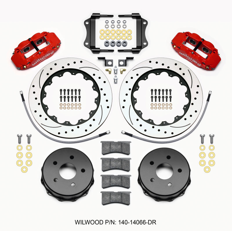 WIL Superlite Brake Kit - Wilwood Narrow Superlite 4R Rear Kit 14.00in Drilled Red 2007-up Jeep JK w/Lines