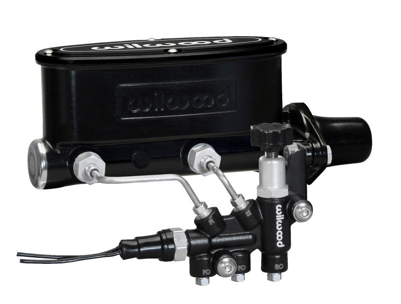 WIL Master Cylinder - Wilwood HV Tandem M/C Kit w L/H Bracket & Prop Valve - 1in Bore Black