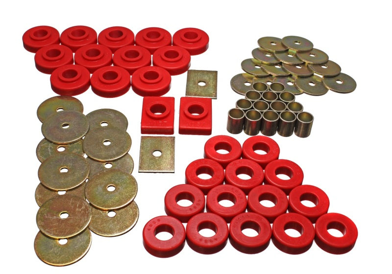 ES Body Mounts - Red - Energy Suspension 55-57 Chevy Full Size (Belair/Caprice/Impala) Red Body Mount Set