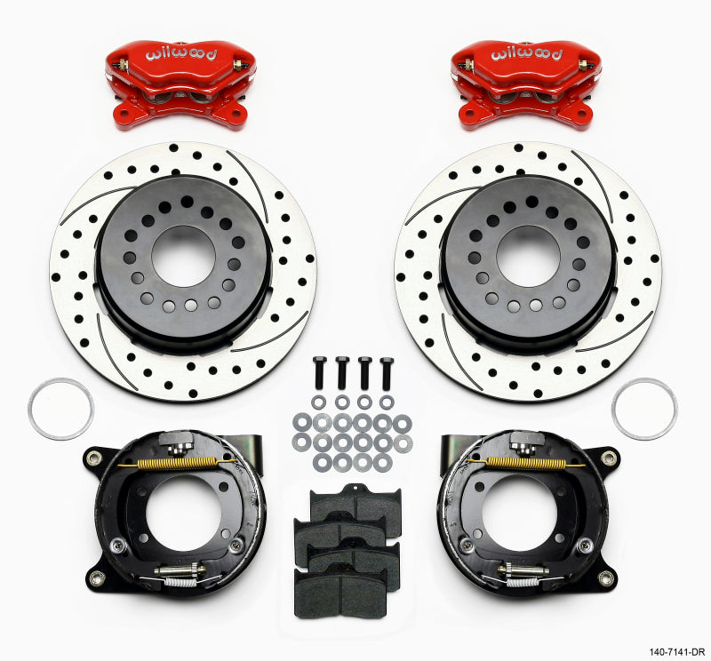 WIL Dynalite Brake Kit - Wilwood Forged Dynalite P/S P-B Kit Drilled-Red Chevy 12 Bolt w/ C-Clips
