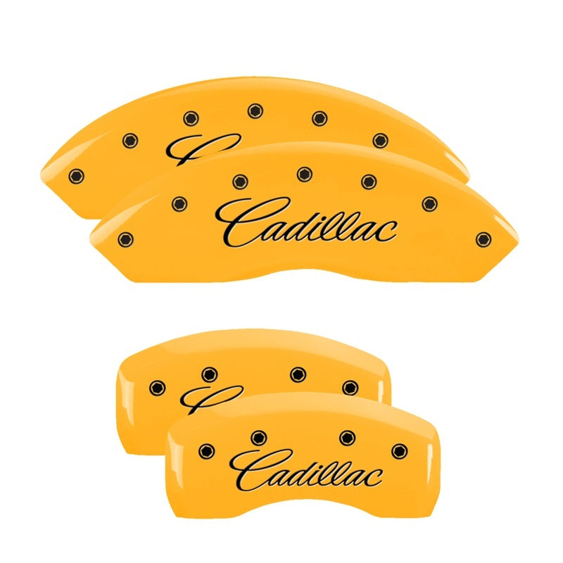 MGP Caliper Covers 4 Logo - MGP 4 Caliper Covers Engraved F & R Cursive/Cadillac Yellow Finish Black Char 2004 Cadillac CTS