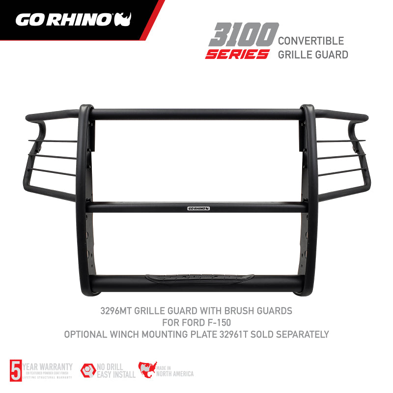 GOR Step Guard - 3000 -Tex Blk - Go Rhino 18-20 Ford F-150 3100 Series StepGuard Center Grille + Brush Guard - Tex. Blk