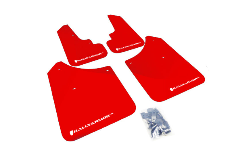 RAL UR Red Flap/Wht Logo - Rally Armor 03-08 Subaru Forester Red UR Mud Flap w/ White Logo