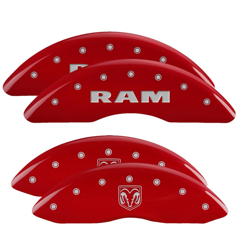 MGP Caliper Covers 4 Logo - MGP 4 Caliper Covers Engraved Front RAM Engraved Rear RAMHEAD Red finish silver ch