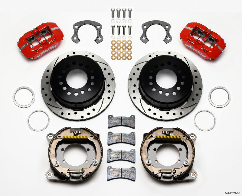 WIL Dynapro Brake Kit - Wilwood Dynapro Low-Profile 11.00in P-Brake Kit Drill-Red Ford 8.8 Special w/2.50in Offset-5 Lug