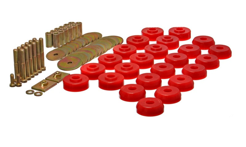 ES Body Mounts - Red - Energy Suspension Chevy 59-64 Belair/Biscayne/Caprice/Impala /59-63 El Camino Red Body Mount Set