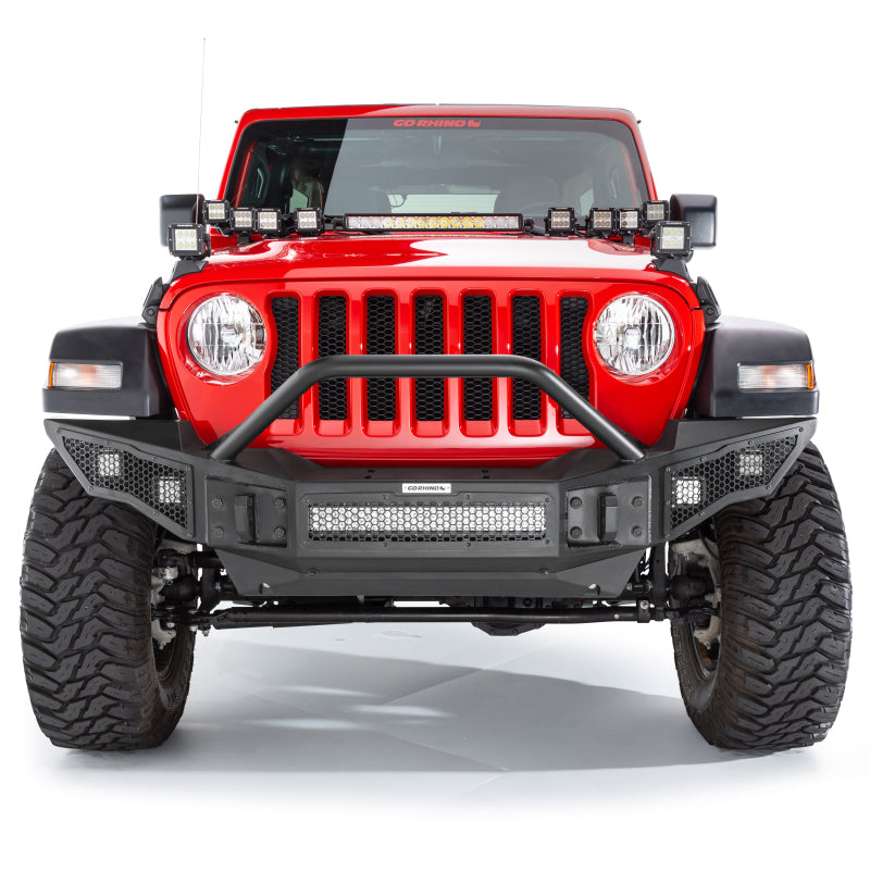 GOR Rockline Bumper - Go Rhino 07-20 Jeep Wrangler JL/JLU/JK/JKU/Gladiator JT Rockline Full Width Bumper w/ Overrider