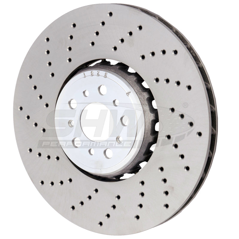 SHW Drilled Lightweight Rotors - SHW 18-21 BMW M5 4.4L Left Front Cross-Drilled Lightweight Brake Rotor (34117991101)