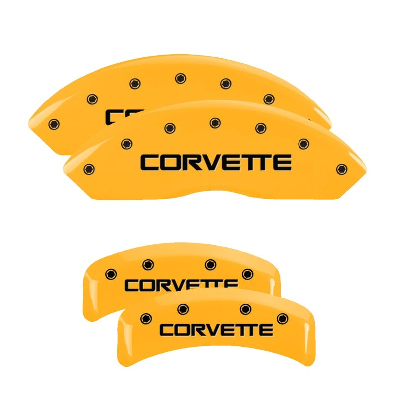 MGP Caliper Covers 4 Logo - MGP 4 Caliper Covers Engraved F & R C4/Corvette Yellow Finish Black Char 1988 Chevrolet Corvette