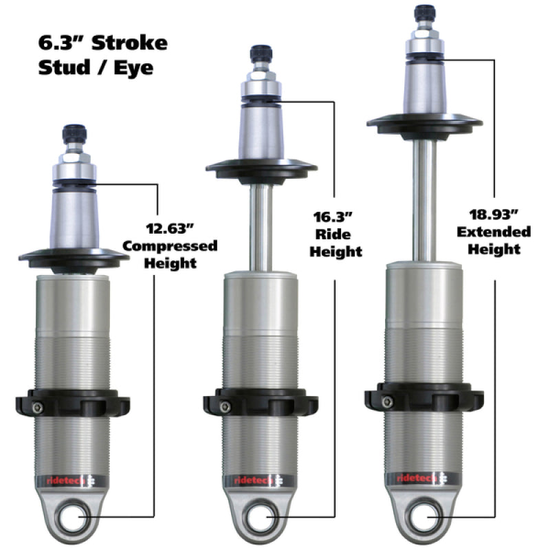 RID HQ Coilovers - Universal - Ridetech Anodized HQ Coilover Shock Single Adjustable 6.3in Stroke / 2in Stud Mount - Single