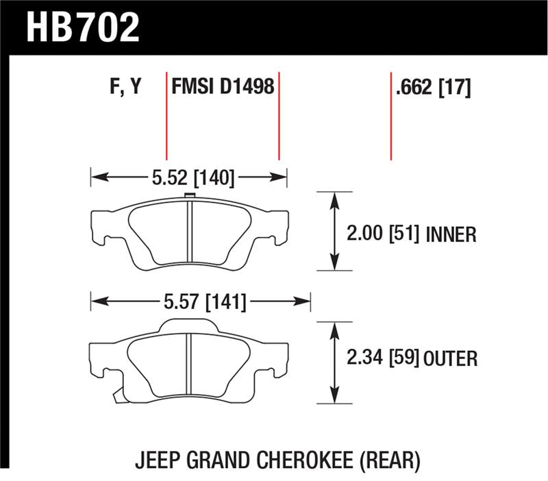 HAWK HPS Brake Pad Sets - Hawk 11-12 Dodge Durango / 11-12 Jeep Grand Cherokee HPS Rear Street Brake Pads
