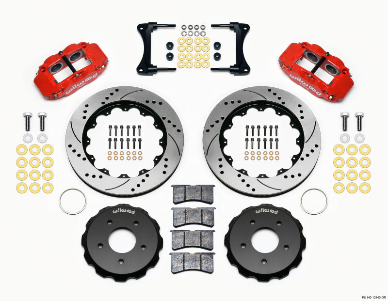 WIL Superlite Brake Kit - Wilwood Narrow Superlite 4R Front Hat Kit 14.00in Drill Red 2007-Up Jeep Wrangler