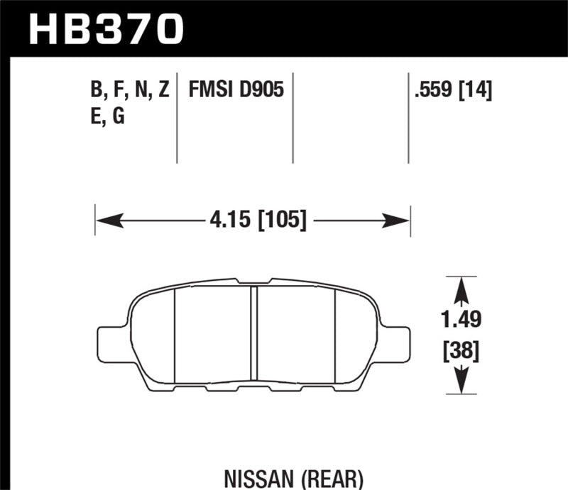 HAWK HPS 5.0 Brake Pad Sets - Hawk 2010-2013 Infiniti EX35 HPS 5.0 Rear Brake Pads