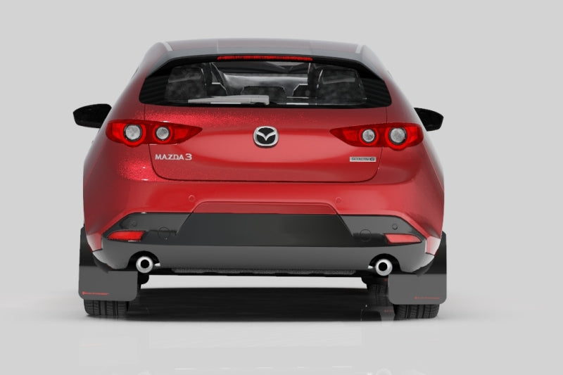 RAL UR Blk Flap/Rd Logo - Rally Armor 19-25 Mazda3 Hatchback Black UR Mud Flap w/Red Logo