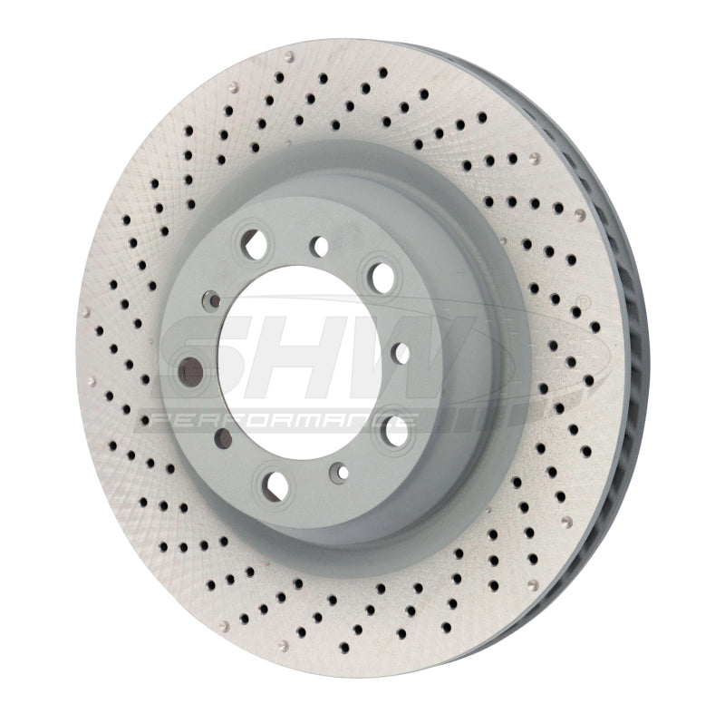 SHW Drilled Monobloc Rotors - SHW 2016 Porsche Boxster Spyder w/o Ceramic Brakes Left Rear Drilled MB Brake Rotor (98135240300)