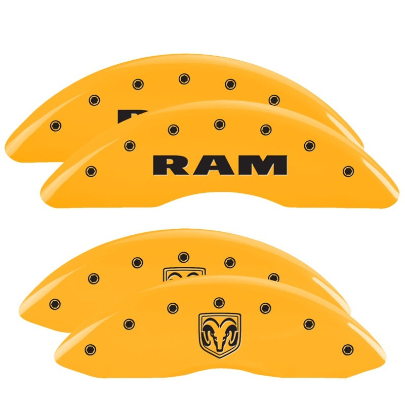MGP Caliper Covers 4 Logo - MGP 4 Caliper Covers Engraved Front Ram Rear Ramhead Yellow Finish Black Char 2010 Dodge Ram 2500