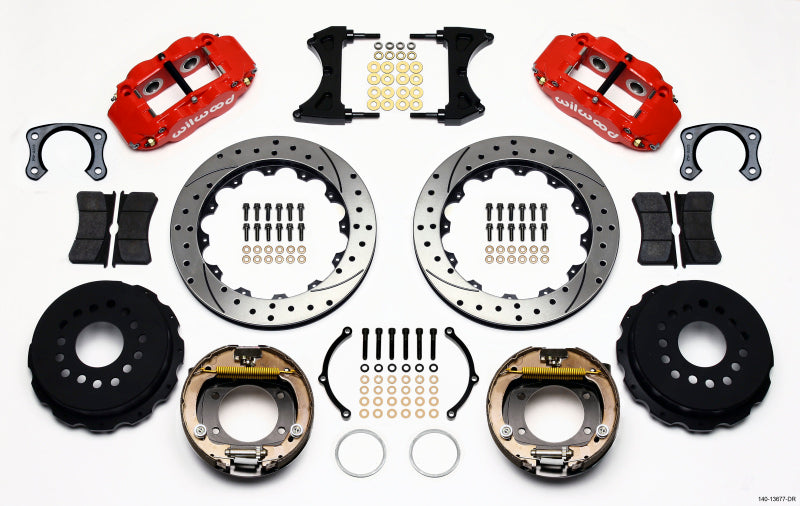 WIL Superlite Brake Kit - Wilwood Narrow Superlite 4R Rear P-Brk Kit 12.88in Drill Red Big Ford New Style