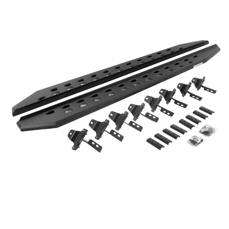 GOR RB20 Slim Running Boards - Go Rhino 18-22 Jeep Wrangler JLU 4DR RB20 Slim Running Boards Kit (Incl. Brackets) - Tex. Blk