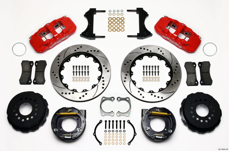WIL Aero Brake Kit - Wilwood AERO4 Rear P-Brake Kit 14.00in Drilled Red Big Ford New Style 2.36in Offset