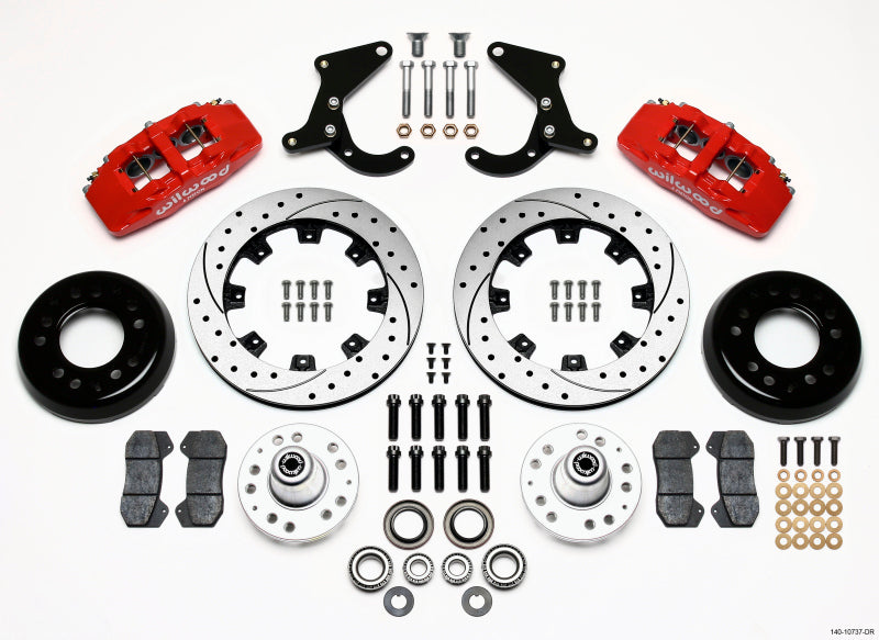 WIL Dynapro Brake Kit - Wilwood Dynapro 6 Front Hub Kit 12.19in Drilled Red 55-57 Chevy