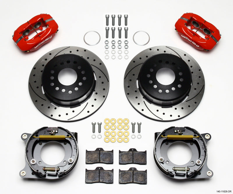 WIL Dynalite Brake Kit - Wilwood Forged Dynalite P/S Park Brake Kit Drill-Red Impala 59-64 / Corvette 57-62