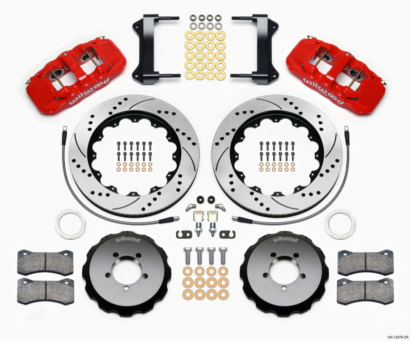 WIL Aero Brake Kit - Wilwood AERO6 Front Hat Kit 14.00 Drilled Red 1999-2012 Subaru WRX w/Lines