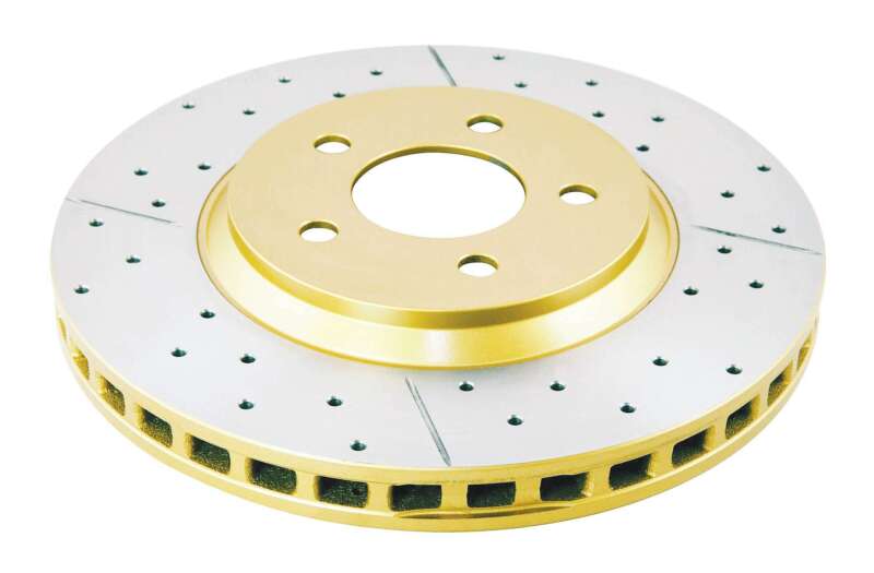 DBA Street Slot&Drill Rotors - DBA 05-14 Ford Mustang GT Front Street Series Drilled & Slotted Rotor w/Gold Hat