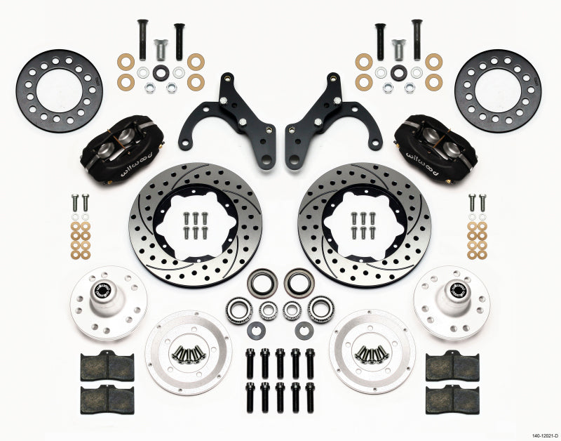 WIL Dynalite Brake Kit - Wilwood Forged Dynalite Front Kit 11.00in Drilled 65-68 Chevy Impala -Drum Spindle