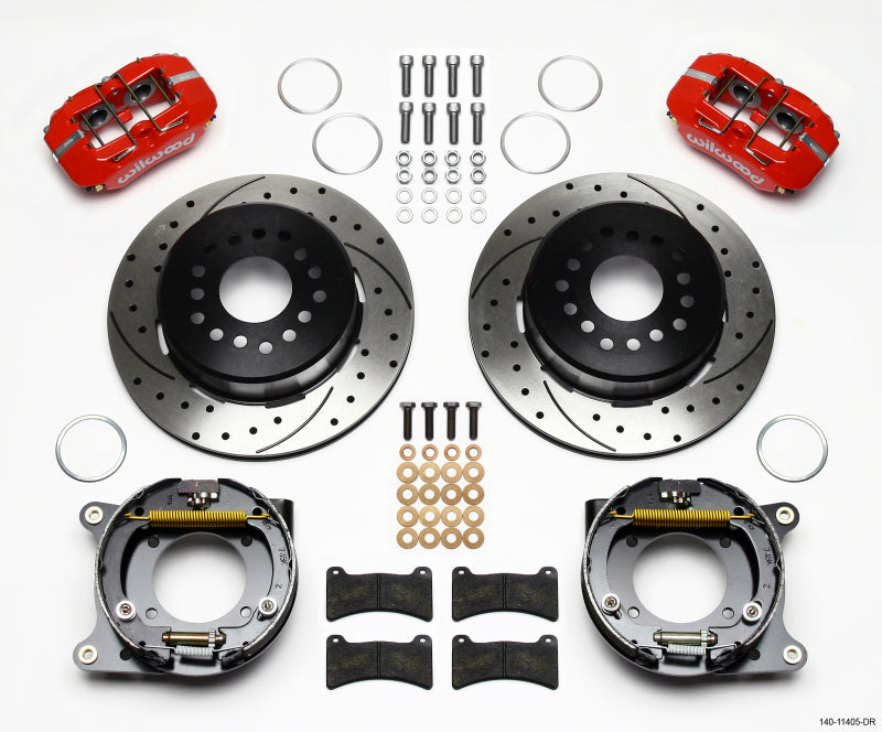 WIL Dynapro Brake Kit - Wilwood Dynapro Low-Profile 11.00in P-Brake Kit Drill-Red 55-57 Chevy 2.34in Offset