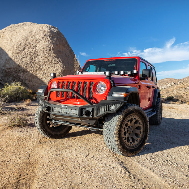 GOR Rockline Bumper - Go Rhino 07-20 Jeep Wrangler JL/JLU/JK/JKU/Gladiator JT Rockline Full Width Bumper w/ Overrider
