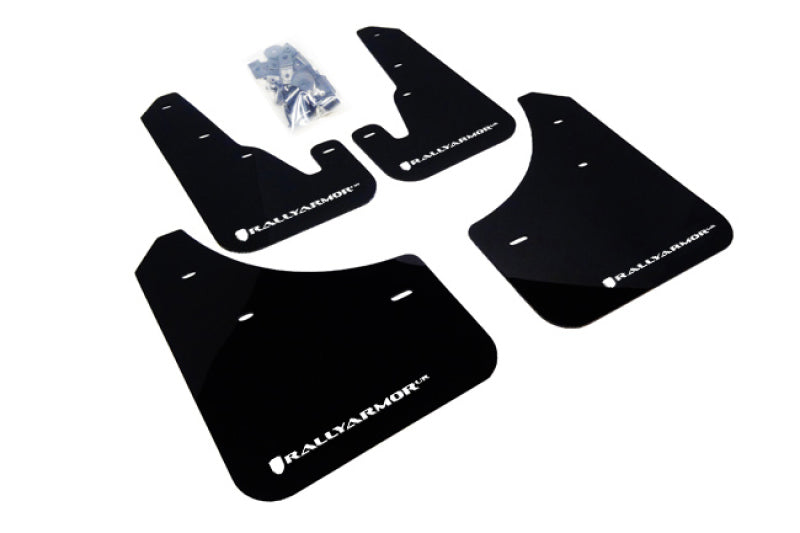 RAL UR Blk Flap/Wht Logo - Rally Armor 04-09 Mazda3/Speed3 Black UR Mud Flap w/ White Logo