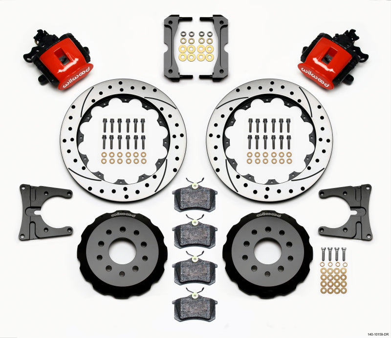 WIL Parking Brake Brake Kit - Wilwood Combination Parking Brake Rear Kit 12.88in Drilled Red 2005-2014 Mustang