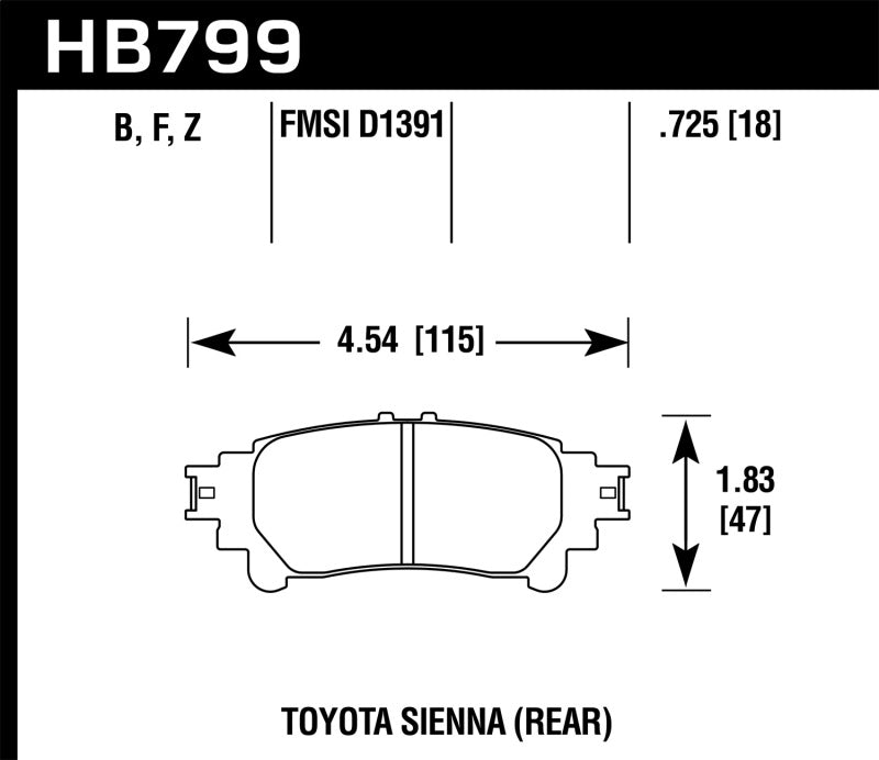 HAWK HPS Brake Pad Sets - Hawk 14-16 Toyota Highlander HPS Rear Brake Pads