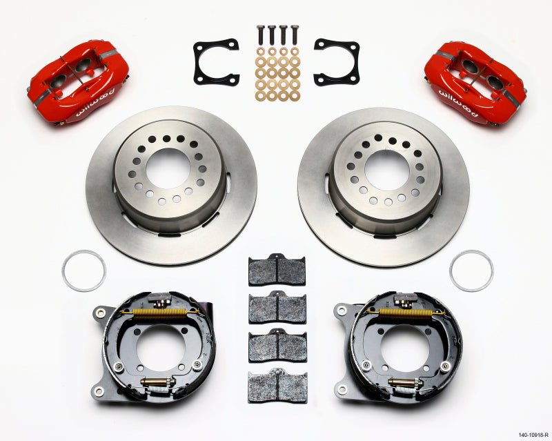 WIL Dynalite Brake Kit - Wilwood Forged Dynalite P/S Park Brake Kit Red Chevy 12 Bolt-Spec 3.15in Bearing Staggered mt
