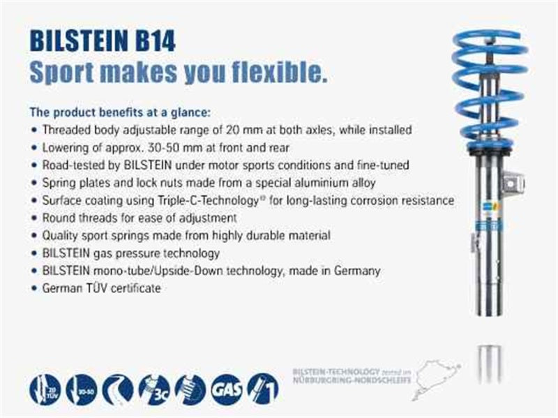 BIL B14 Series Suspension Kits - Bilstein B14 2008 Audi TT Quattro Base Front and Rear Suspension Kit