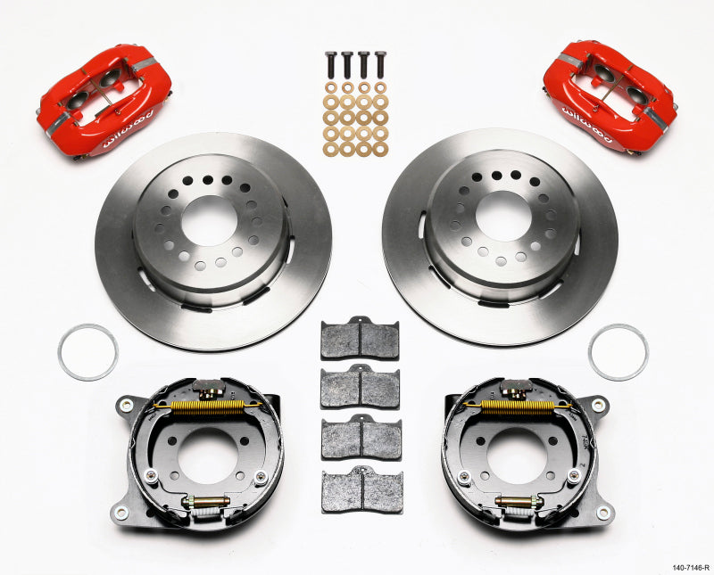 WIL Dynalite Brake Kit - Wilwood Forged Dynalite P/S Park Brake Kit Red Ford 8.8 w/2.5in Offset-5 Lug
