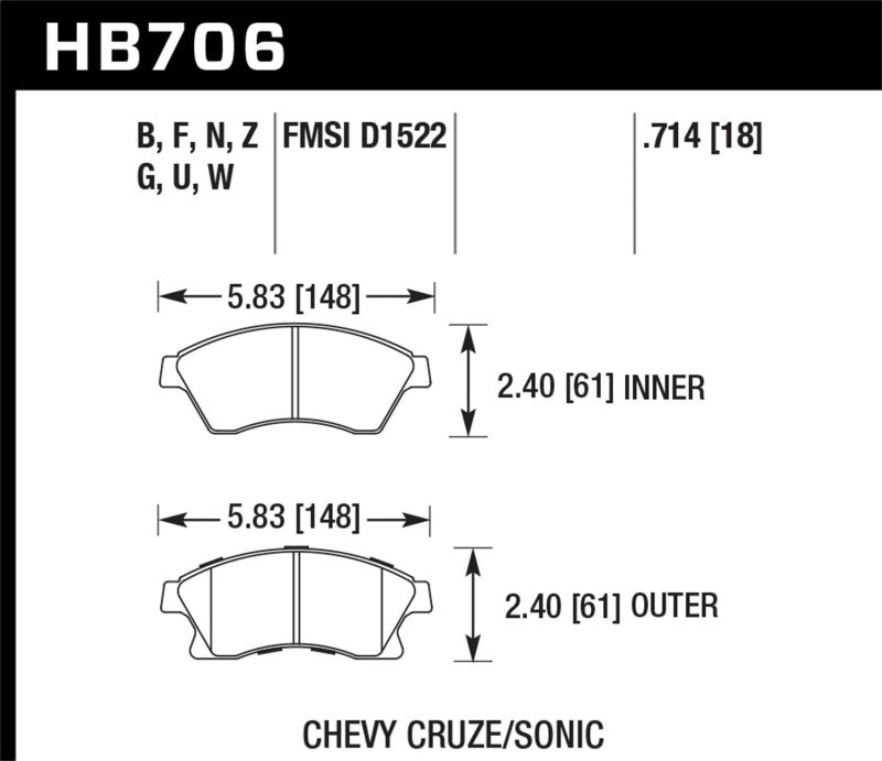HAWK DTC-60 Brake Pad Sets - Hawk 11-12 Chevy Cruze Eco/LS/1LT/2LT/LTZ / 12 Sonic LS/LT/LTZ DTC-60 Front Race Brake Pads