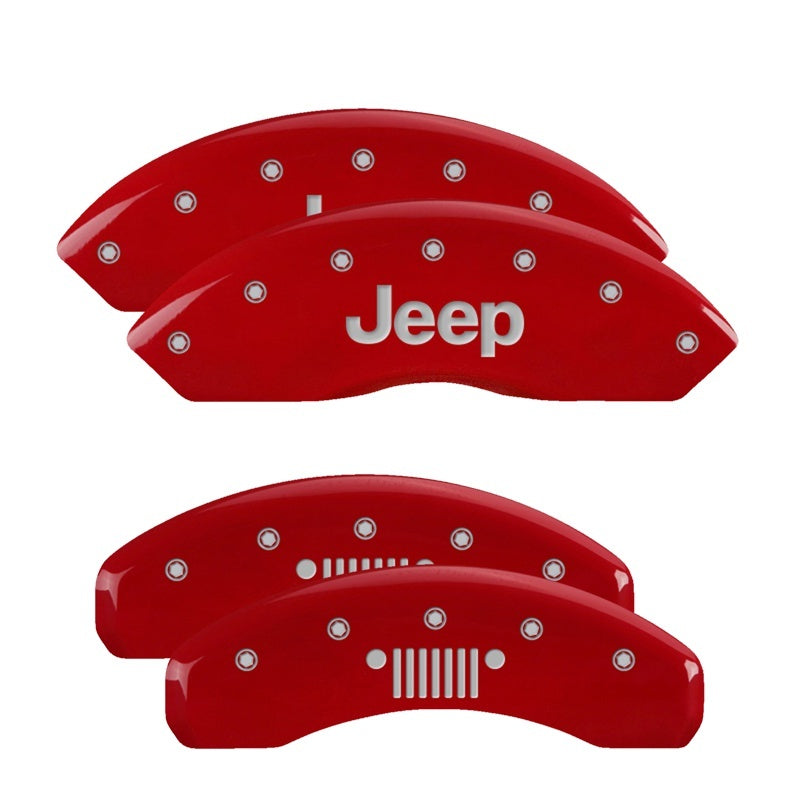 MGP Caliper Covers 4 Logo - MGP 4 Caliper Covers Engraved Front Jeep Rear Grill Logo Red Finish Silver Char 2018 Jeep Wrangler