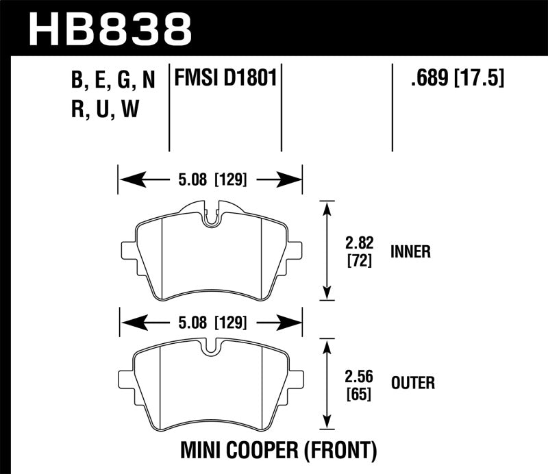 HAWK HPS 5.0 Brake Pad Sets - Hawk 14-17 Mini Cooper S HPS 5.0 Front Brake Pads