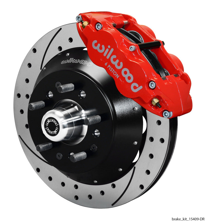WIL Superlite Brake Kit - Wilwood Narrow Superlite 6R Dust Seal Front Hub Kit 14.00in Drill Red 67-69 Camaro 64-72 Nova