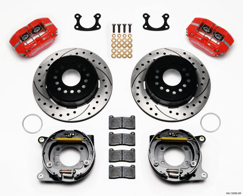 WIL Dynapro Brake Kit - Wilwood Dynapro Dust-Boot P/S Park Brake Kit Drilled Red Small Ford 2.50in Offset