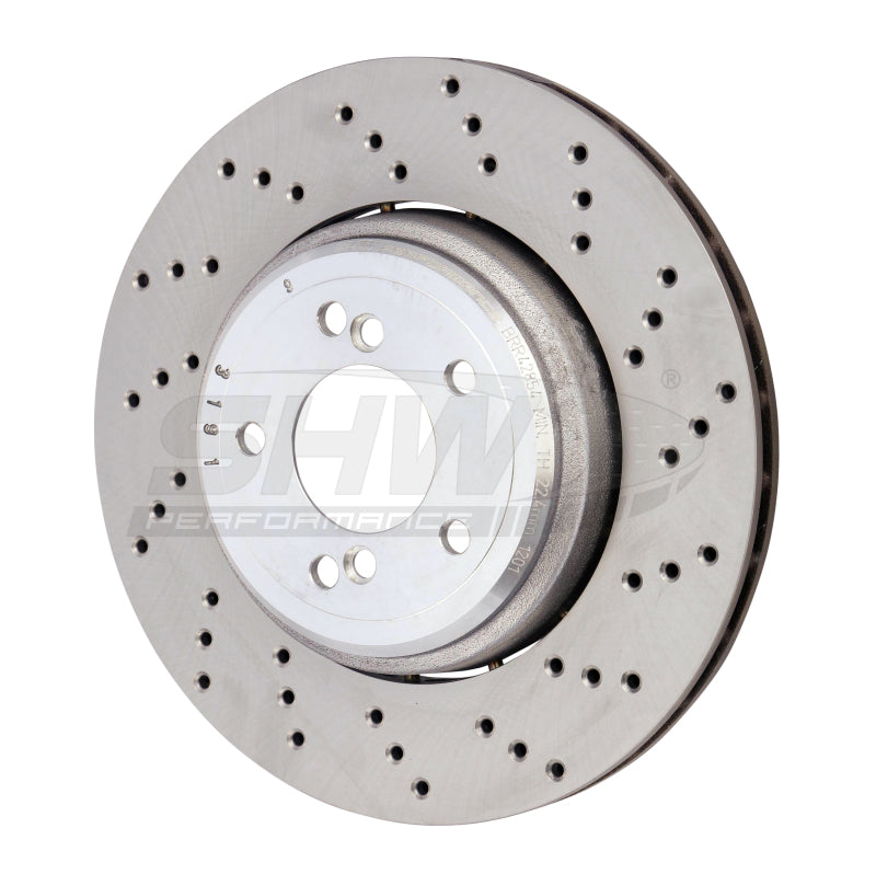 SHW Drilled Lightweight Rotors - SHW 08-13 BMW M3 4.0L Right Rear Cross-Drilled Lightweight Brake Rotor (34212283804)