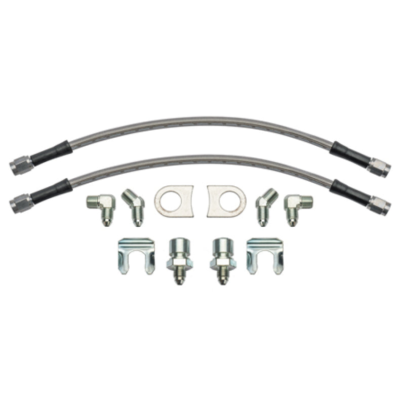 WIL Flexline Brake Hose - Wilwood 12in Length -3 to 3/8-24 IF 1/8-27 NPT 90 Degree Flexline Kit w/ Weld-On Bracket Tabs