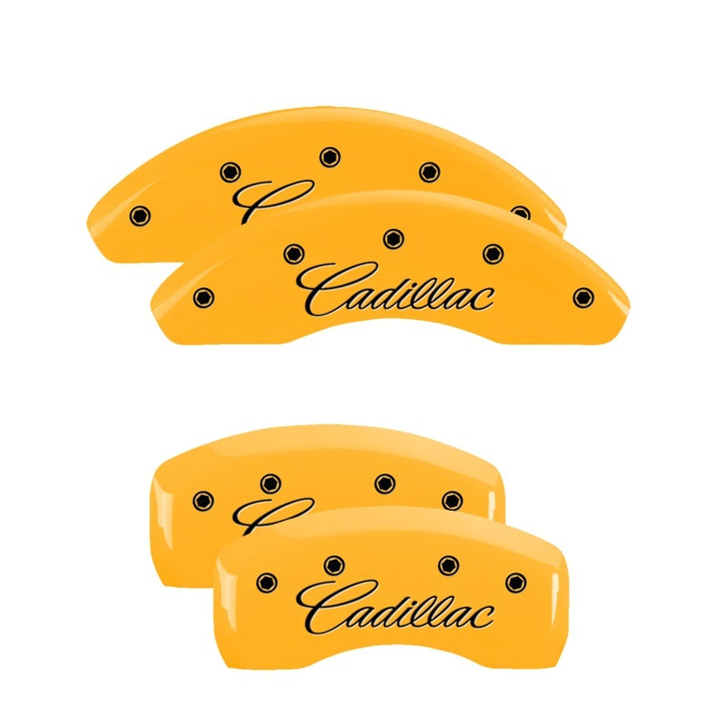 MGP Caliper Covers 4 Logo - MGP 4 Caliper Covers Engraved Front & Rear Cursive/Cadillac Yellow finish black ch