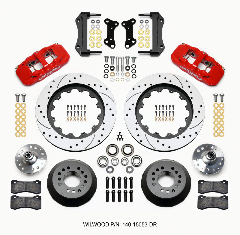 WIL Aero Brake Kit - Wilwood AERO6 Front Hub Kit 15.00 Drilled Red 67-69 Camaro 64-72 Nova Chevelle